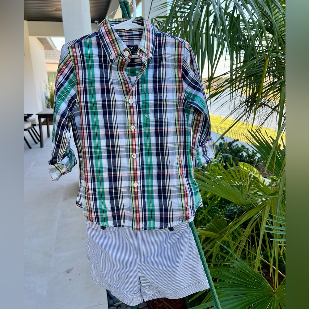BOYS E.LAND LONG SLEEVE SHIRT & WHEAT SHORTS